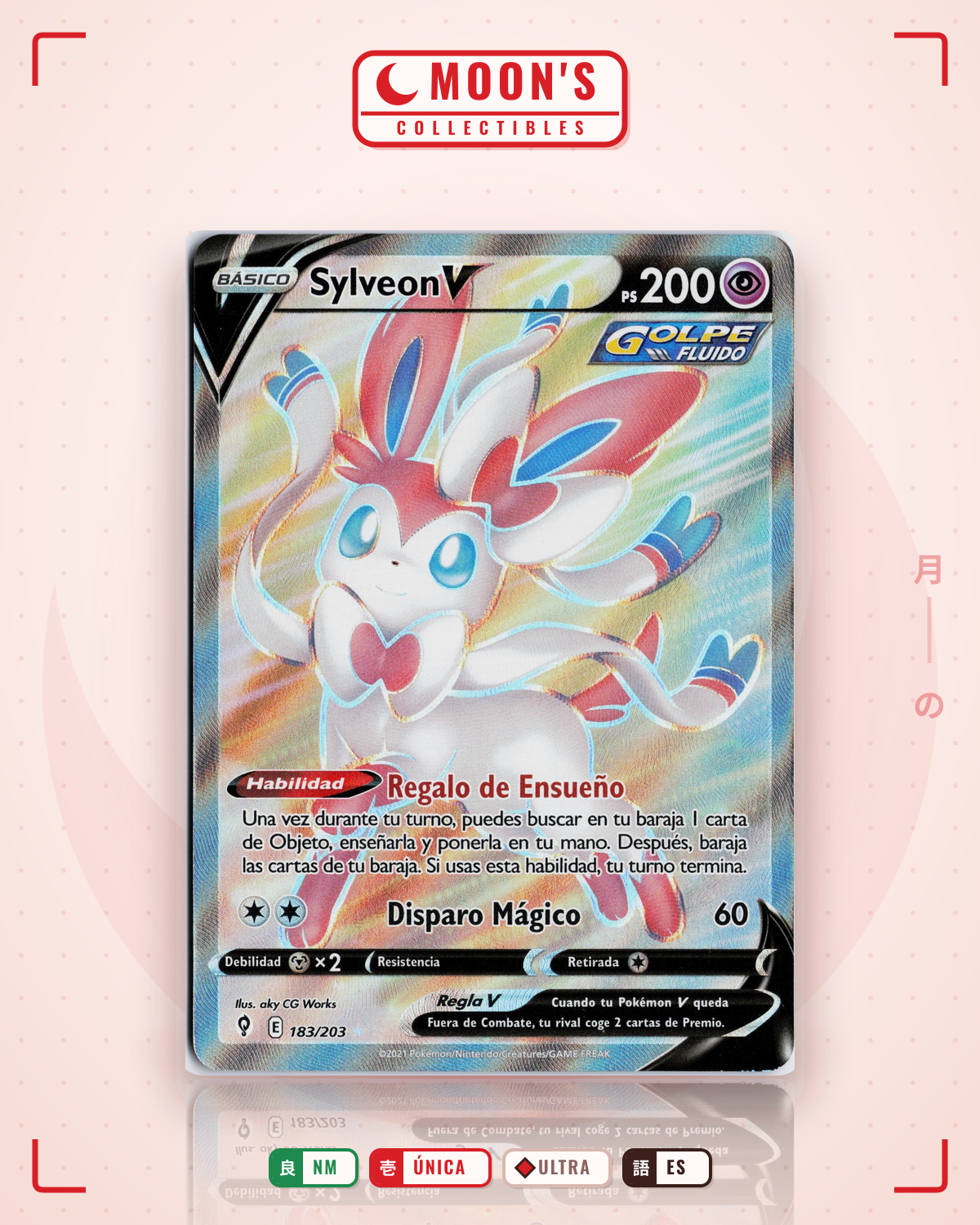 Carta Pokémon Sylveon V · Evolving Skies #183/203 (NM) — pieza única en Moon's Collectibles México