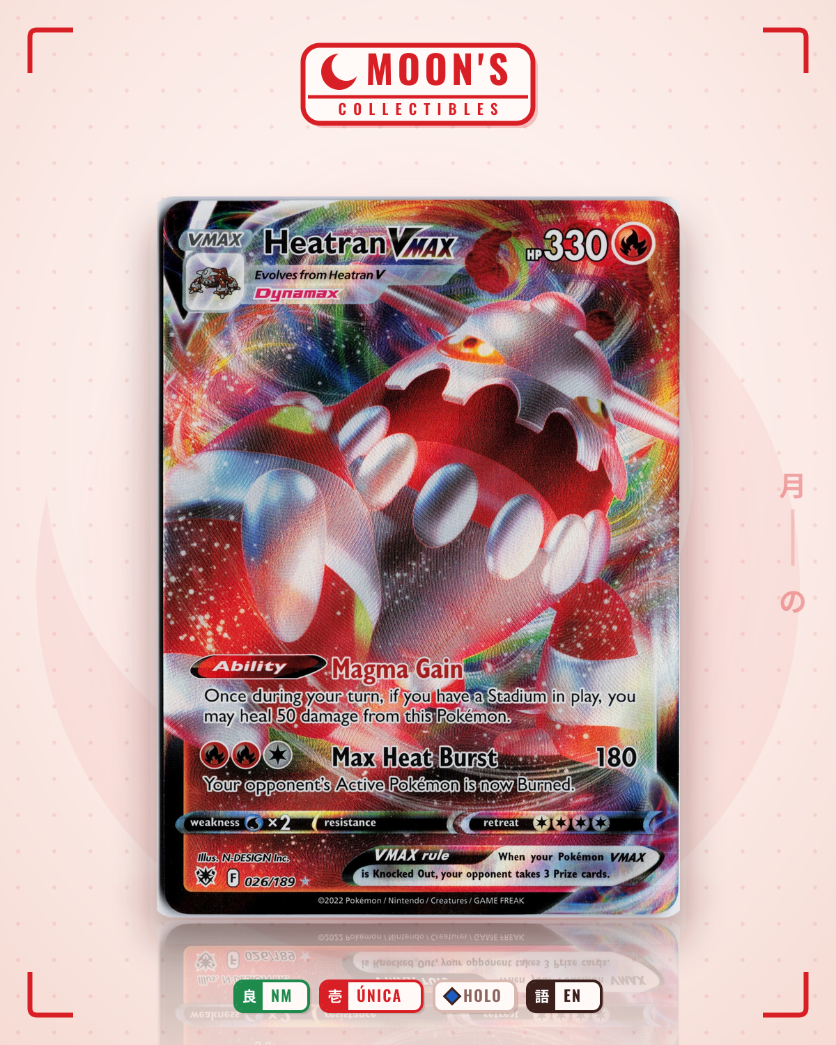 Carta Pokémon Heatran VMAX · Astral Radiance #026/189 (NM) — pieza única en Moon's Collectibles México