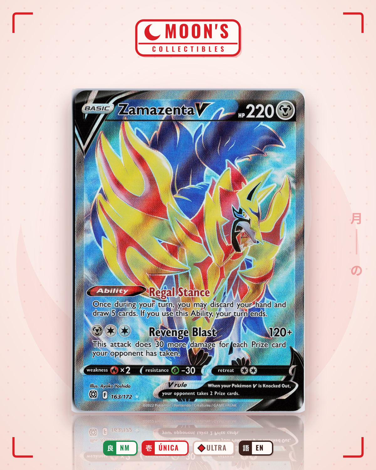 Carta Pokémon Zamazenta V · Brilliant Stars #163/172 (NM) — pieza única en Moon's Collectibles México