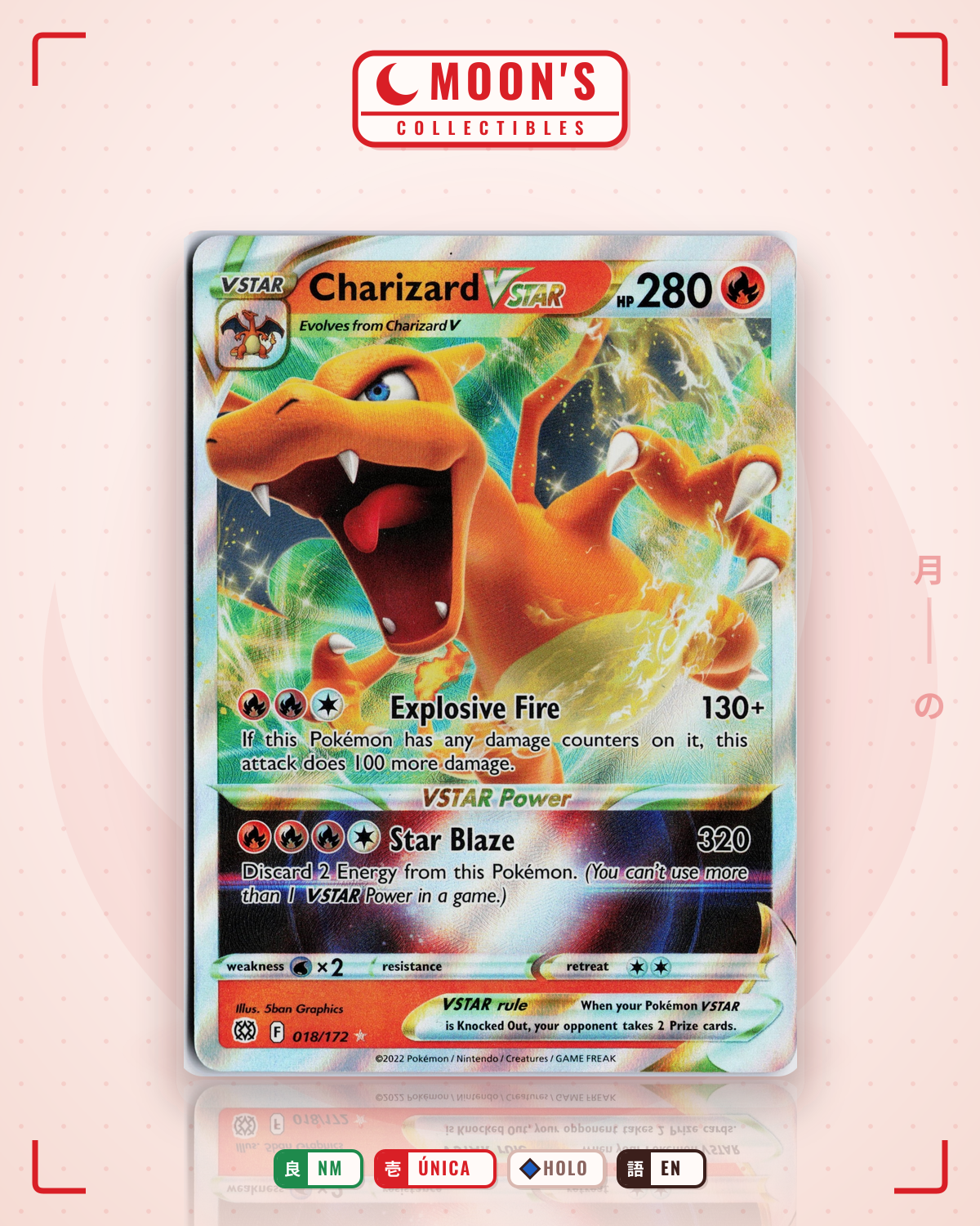 Carta Pokémon Charizard VSTAR · Brilliant Stars #018/172 (NM) — pieza única en Moon's Collectibles México
