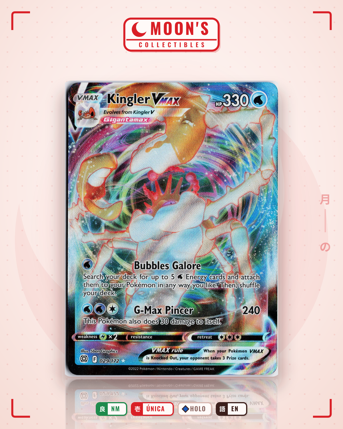 Carta Pokémon Kingler VMAX · Brilliant Stars #029/172 (NM) — pieza única en Moon's Collectibles México
