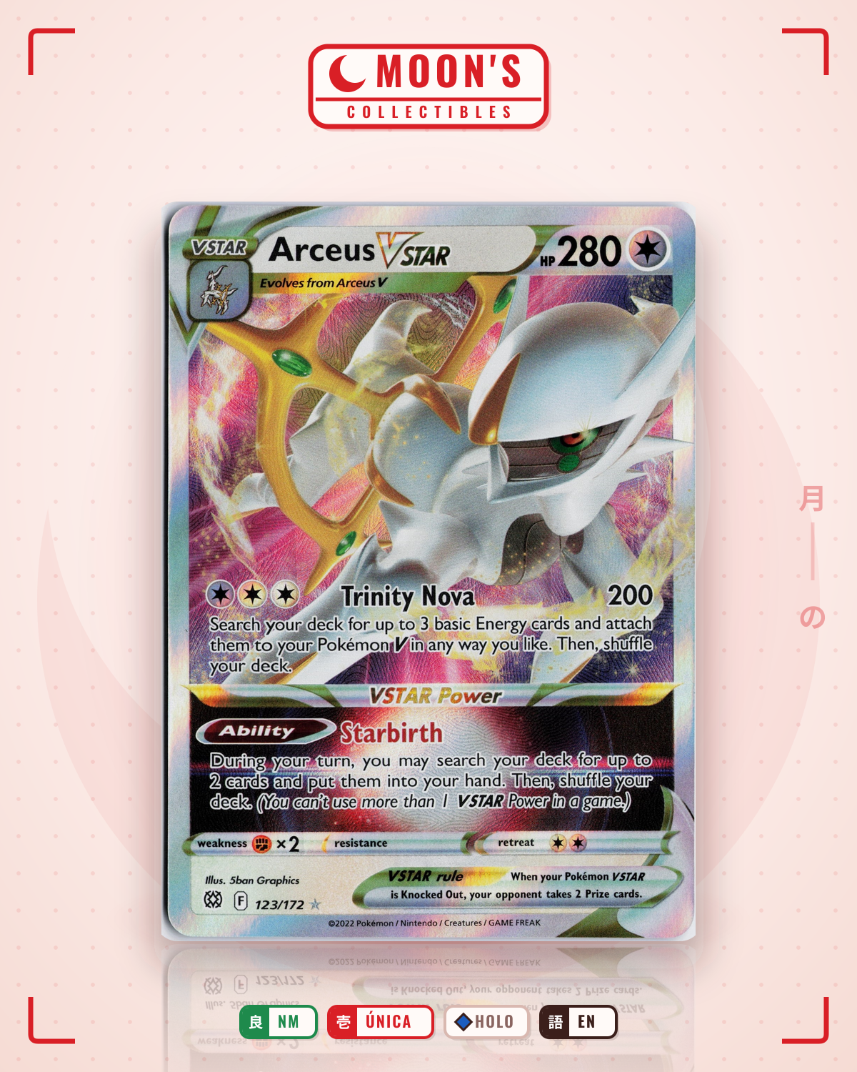Carta Pokémon Arceus VSTAR · Brilliant Stars #123/172 (NM) — pieza única en Moon's Collectibles México