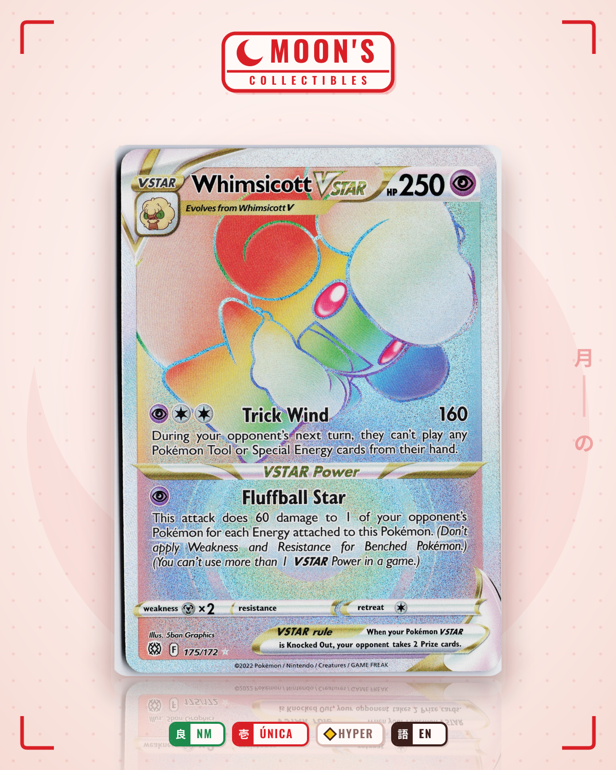 Carta Pokémon Whimsicott VSTAR · Brilliant Stars #175/172 (NM) — pieza única en Moon's Collectibles México