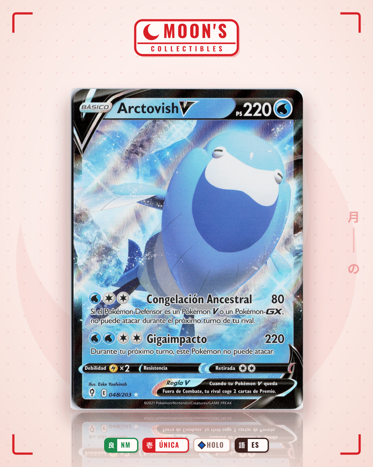 Carta Pokémon Arctovish V · Evolving Skies #048/203 (NM) — pieza única en Moon's Collectibles México