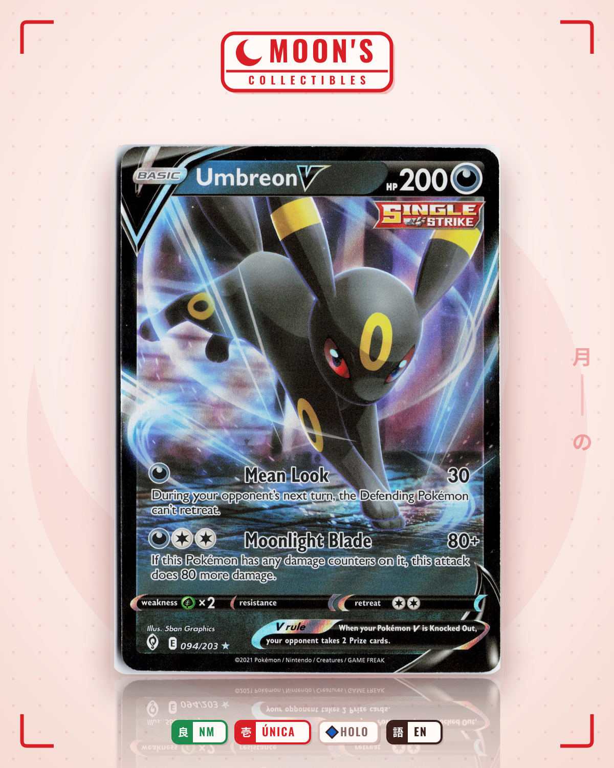 Carta Pokémon Umbreon V · Evolving Skies #094/203 (NM) — pieza única en Moon's Collectibles México
