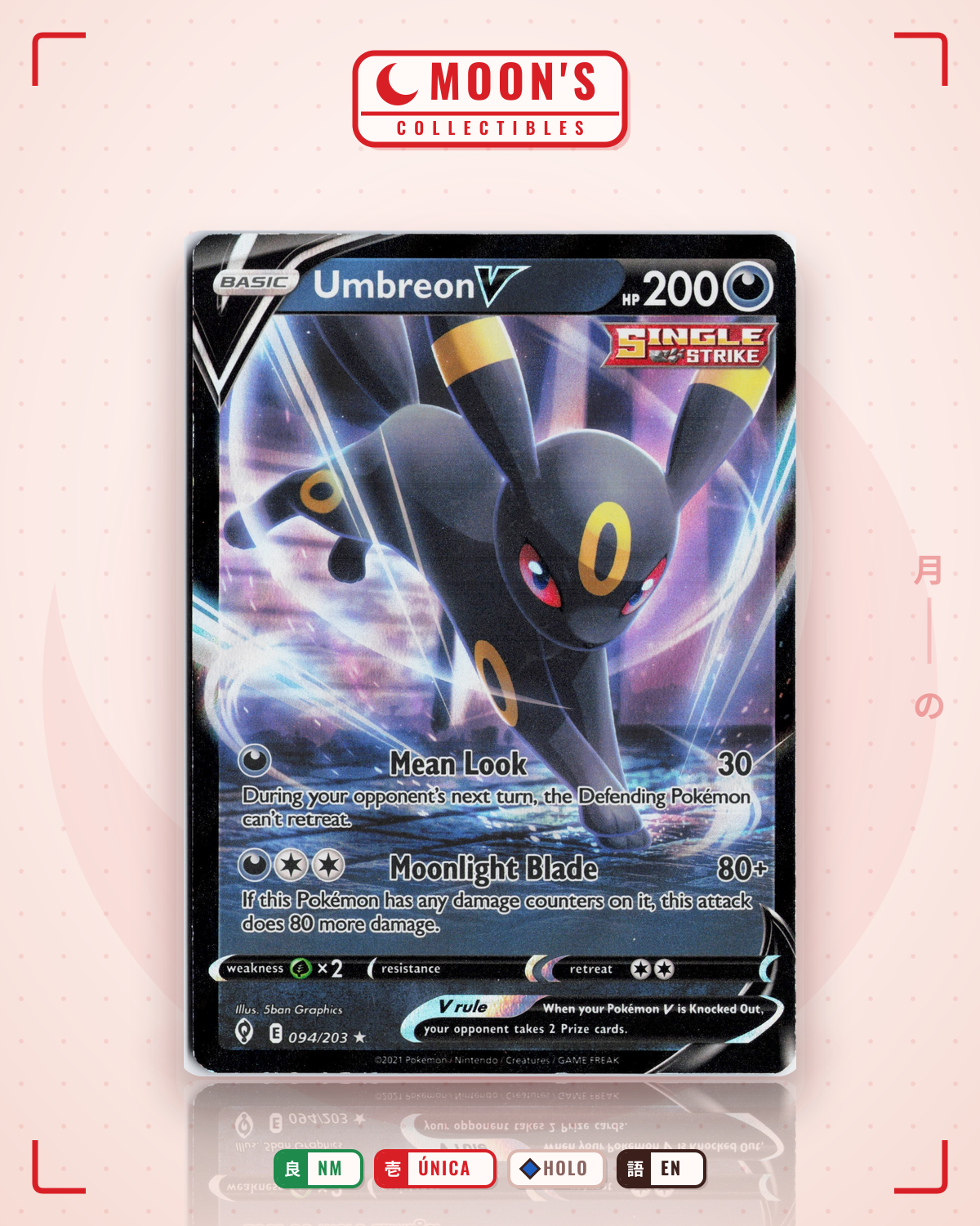 Carta Pokémon Umbreon V · Evolving Skies #094/203 (NM) — pieza única en Moon's Collectibles México