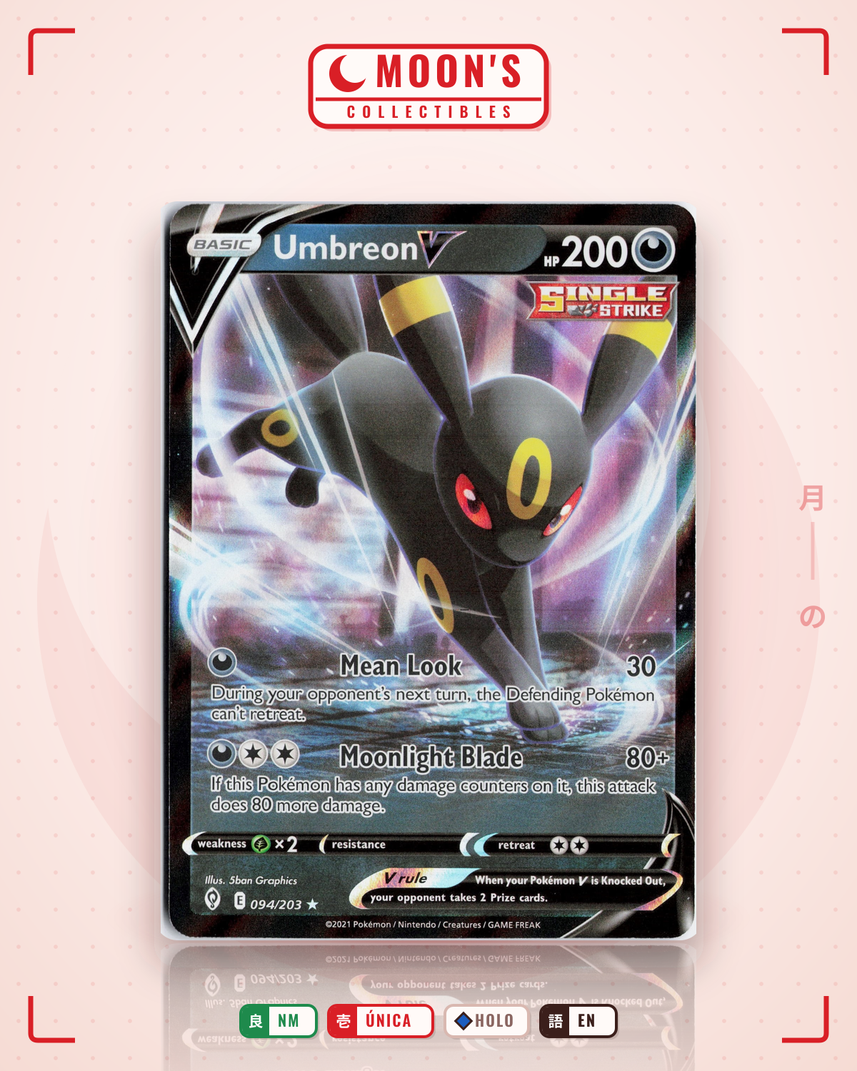 Carta Pokémon Umbreon V · Evolving Skies #094/203 (NM) — pieza única en Moon's Collectibles México