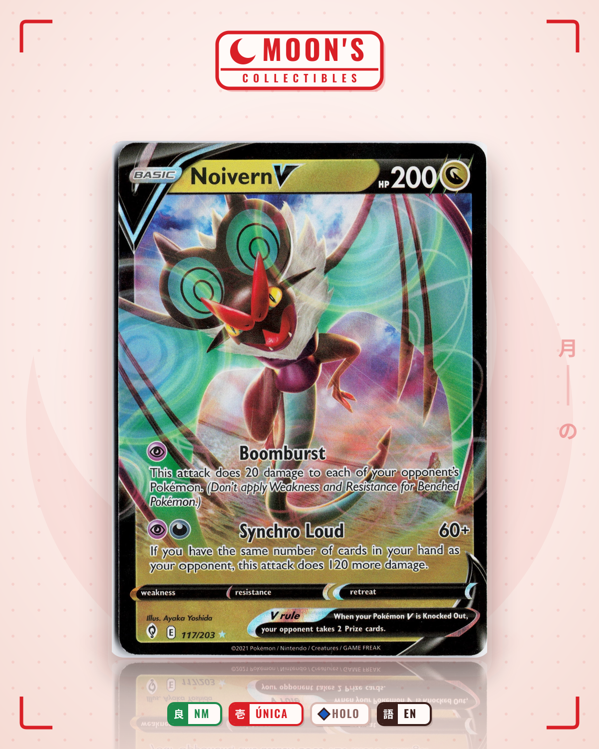 Carta Pokémon Noivern V · Evolving Skies #117/203 (NM) — pieza única en Moon's Collectibles México