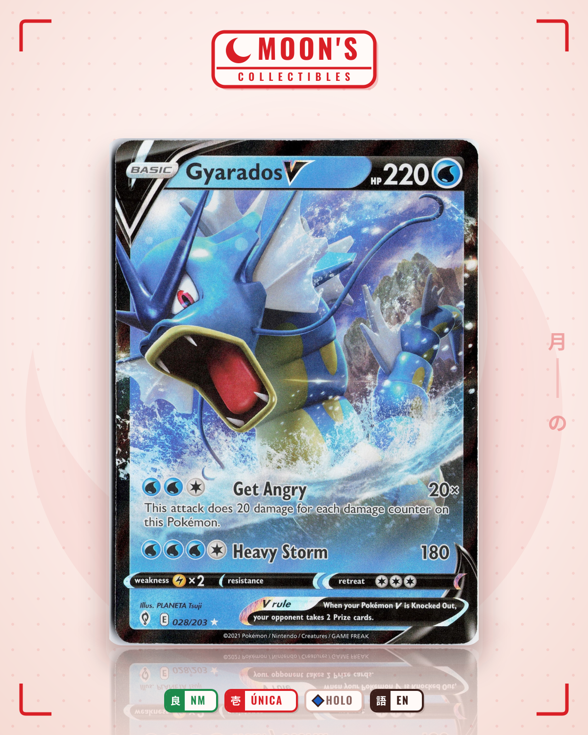 Carta Pokémon Gyarados V · Evolving Skies #028/203 (NM) — pieza única en Moon's Collectibles México