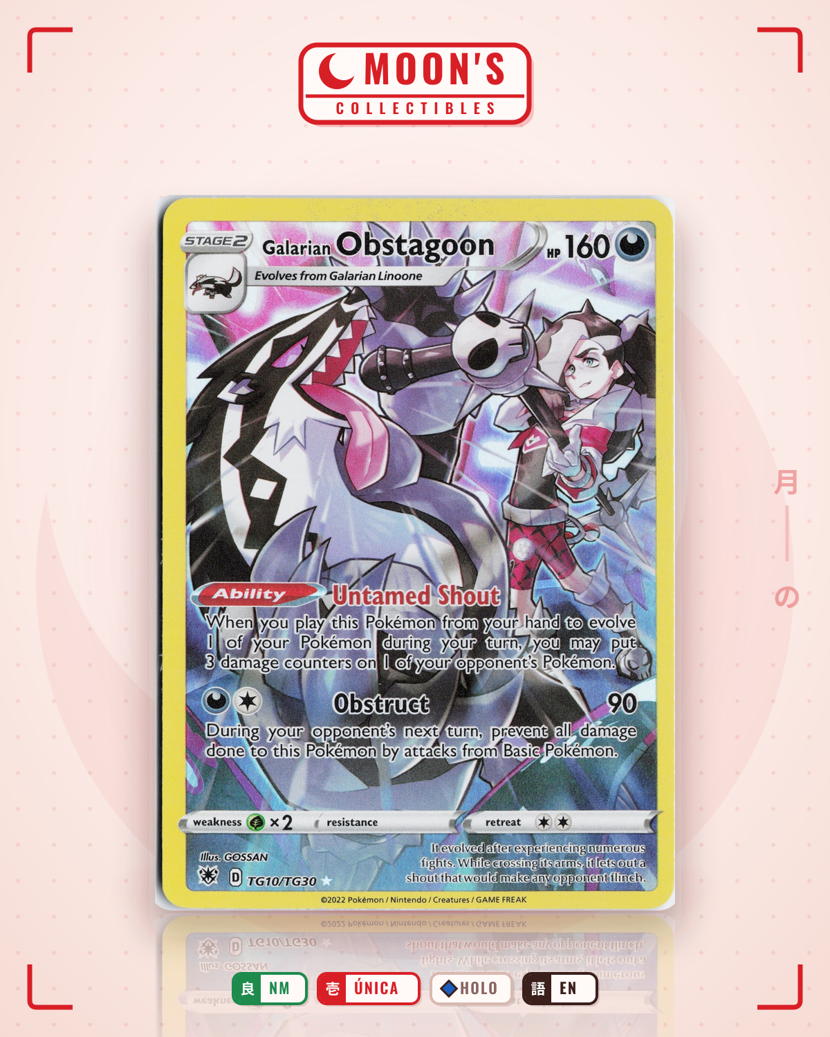 Carta Pokémon Galarian Obstagoon · Astral Radiance Trainer Gallery #TG10/TG30 (NM) — pieza única en Moon's Collectibles México