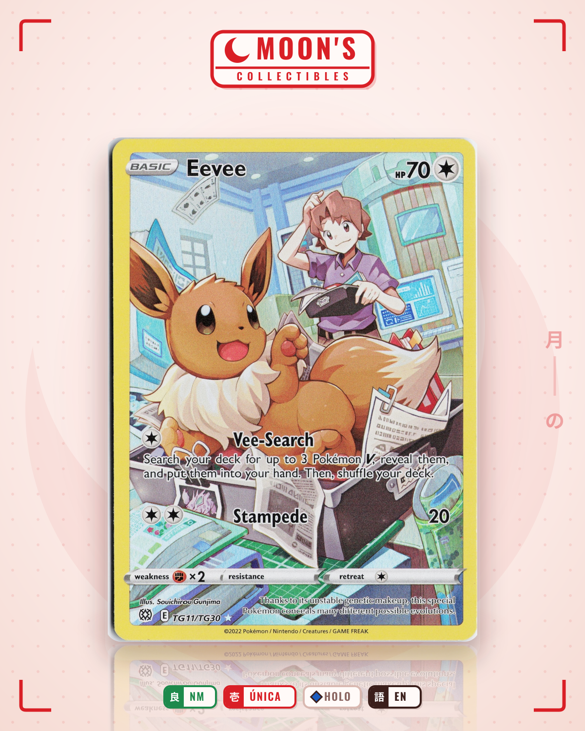 Carta Pokémon Eevee · Brilliant Stars Trainer Gallery #TG11/TG30 (NM) — pieza única en Moon's Collectibles México