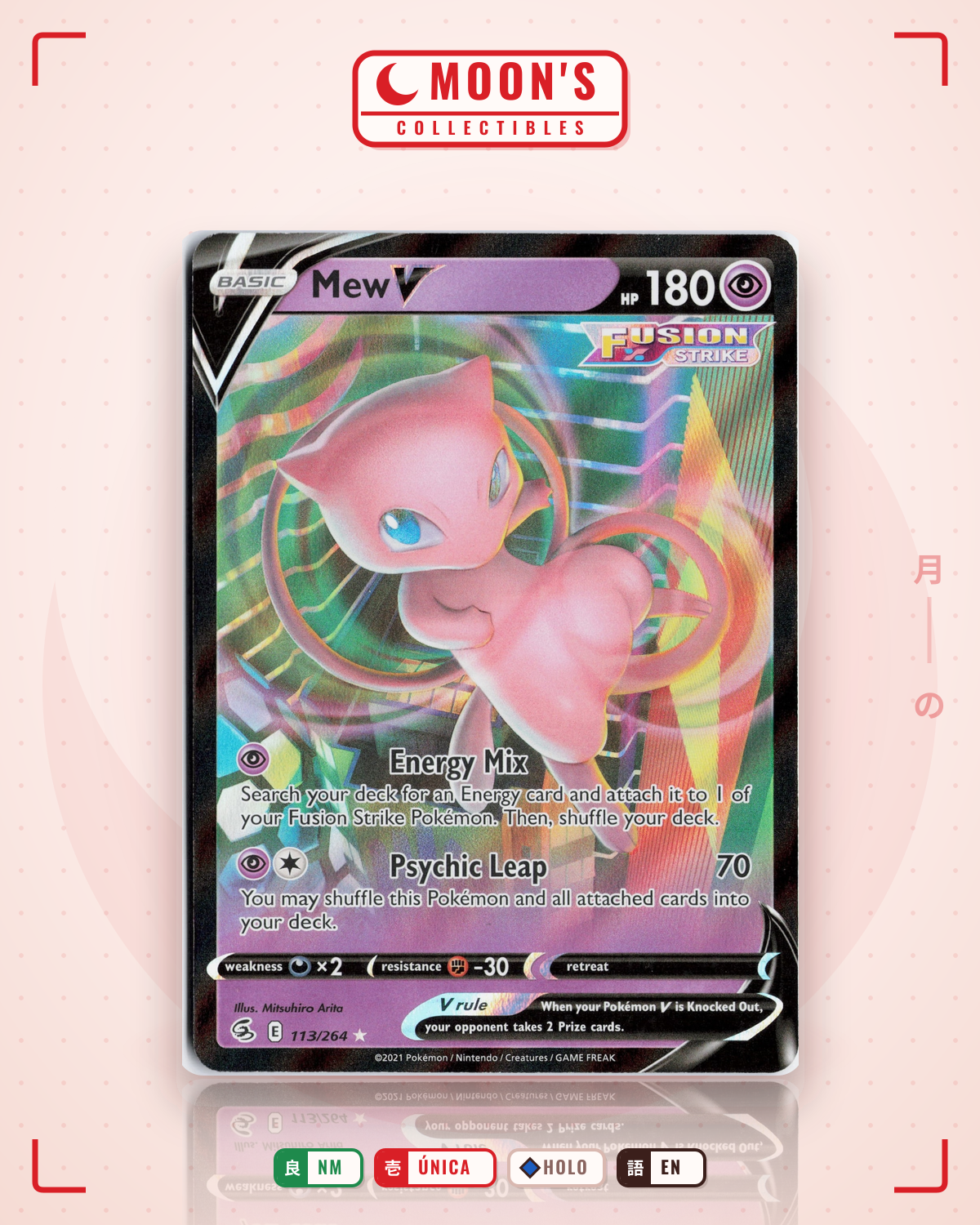 Carta Pokémon Mew V · Fusion Strike #113/264 (NM) — pieza única en Moon's Collectibles México
