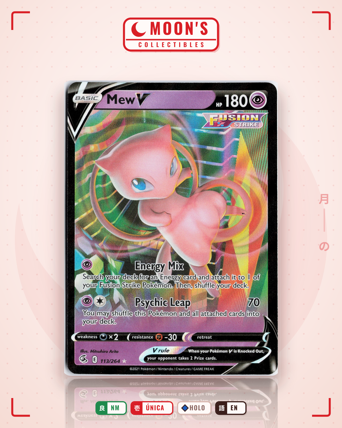 Carta Pokémon Mew V · Fusion Strike #113/264 (NM) — pieza única en Moon's Collectibles México