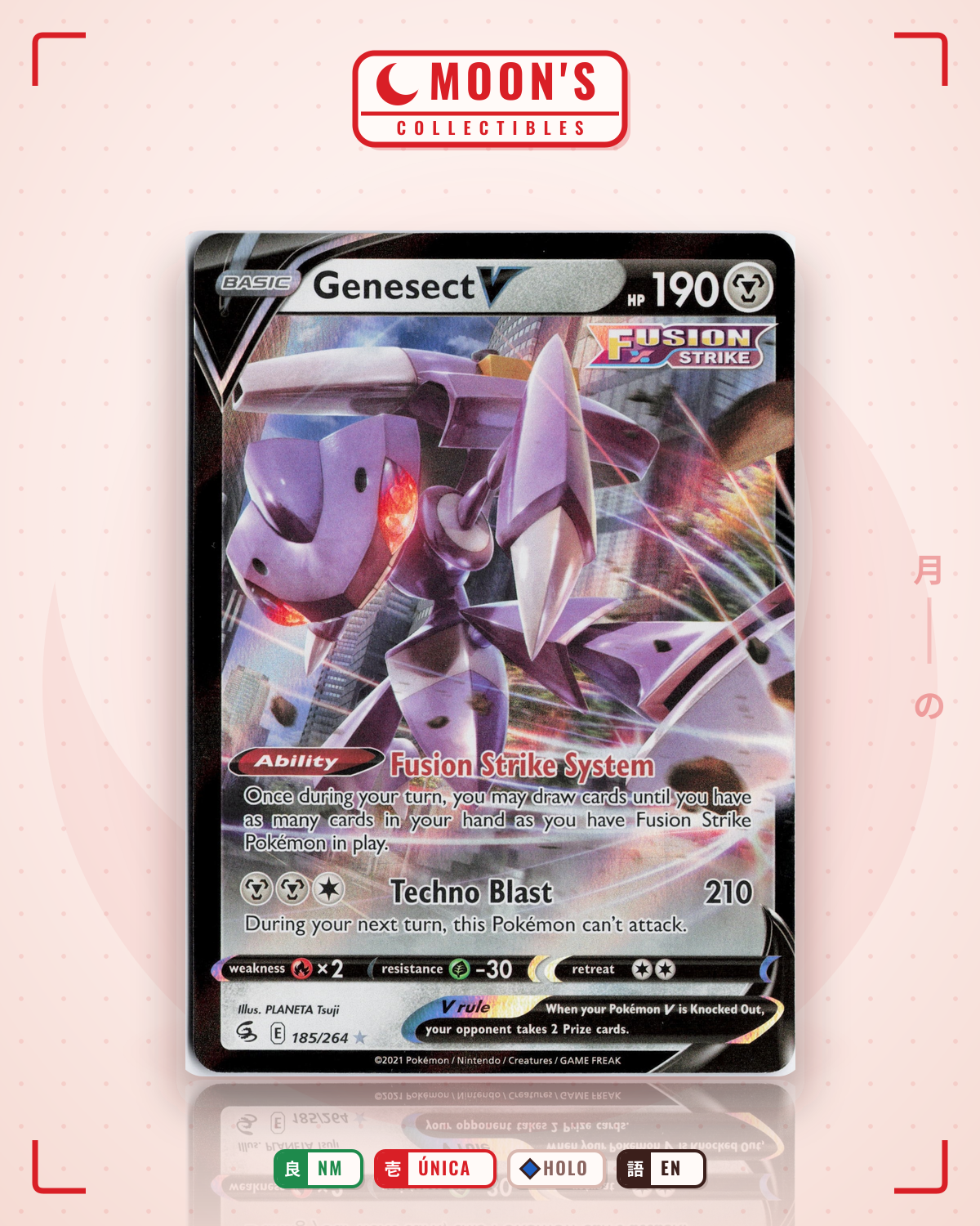 Carta Pokémon Genesect V · Fusion Strike #185/264 (NM) — pieza única en Moon's Collectibles México