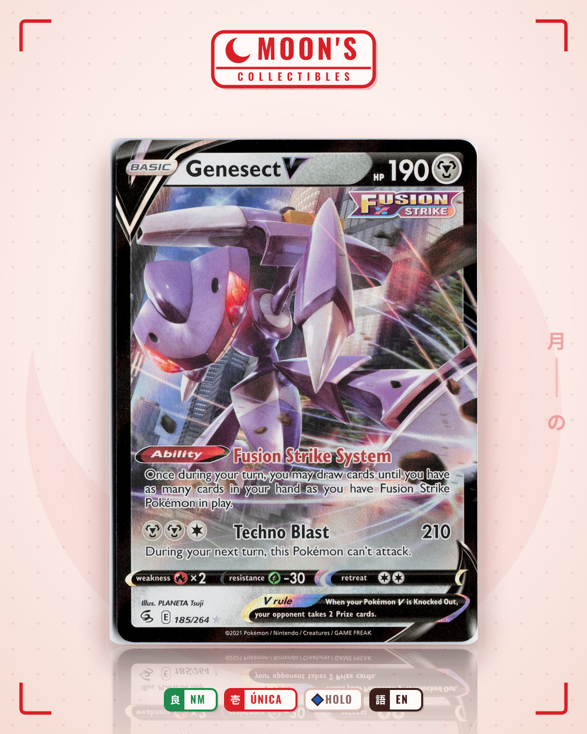 Carta Pokémon Genesect V · Fusion Strike #185/264 (NM) — pieza única en Moon's Collectibles México