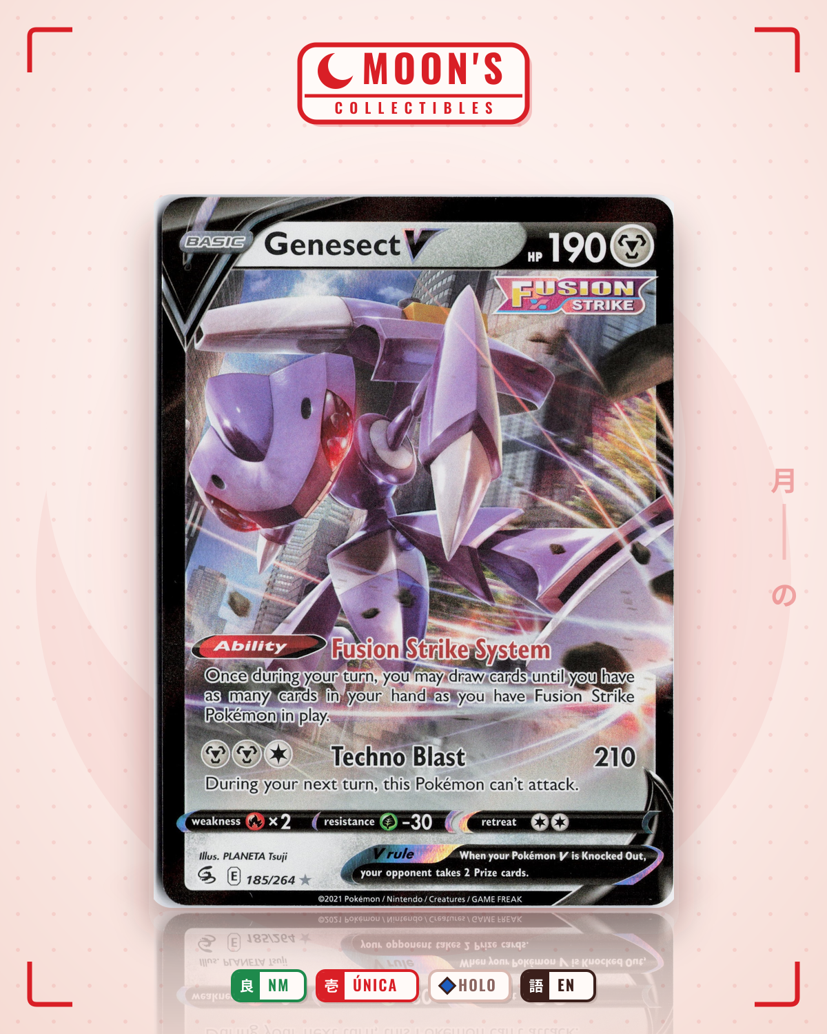 Carta Pokémon Genesect V · Fusion Strike #185/264 (NM) — pieza única en Moon's Collectibles México