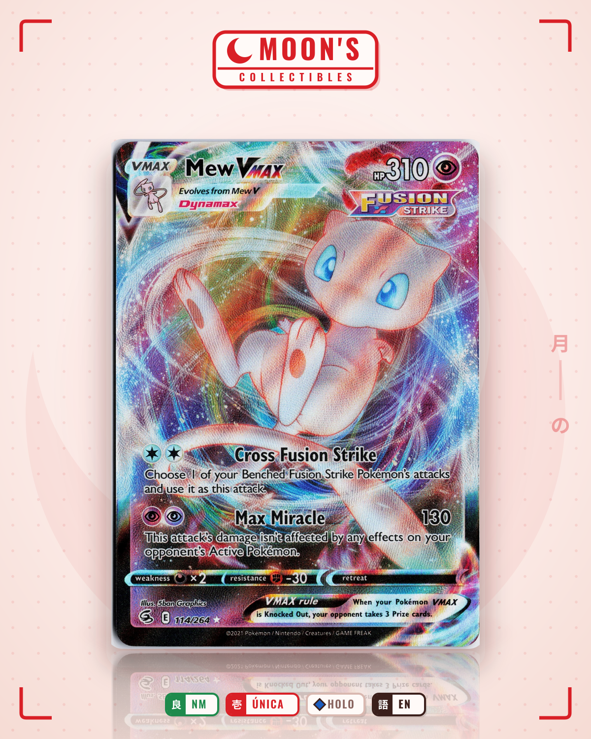 Carta Pokémon Mew VMAX · Fusion Strike #114/264 (NM) — pieza única en Moon's Collectibles México