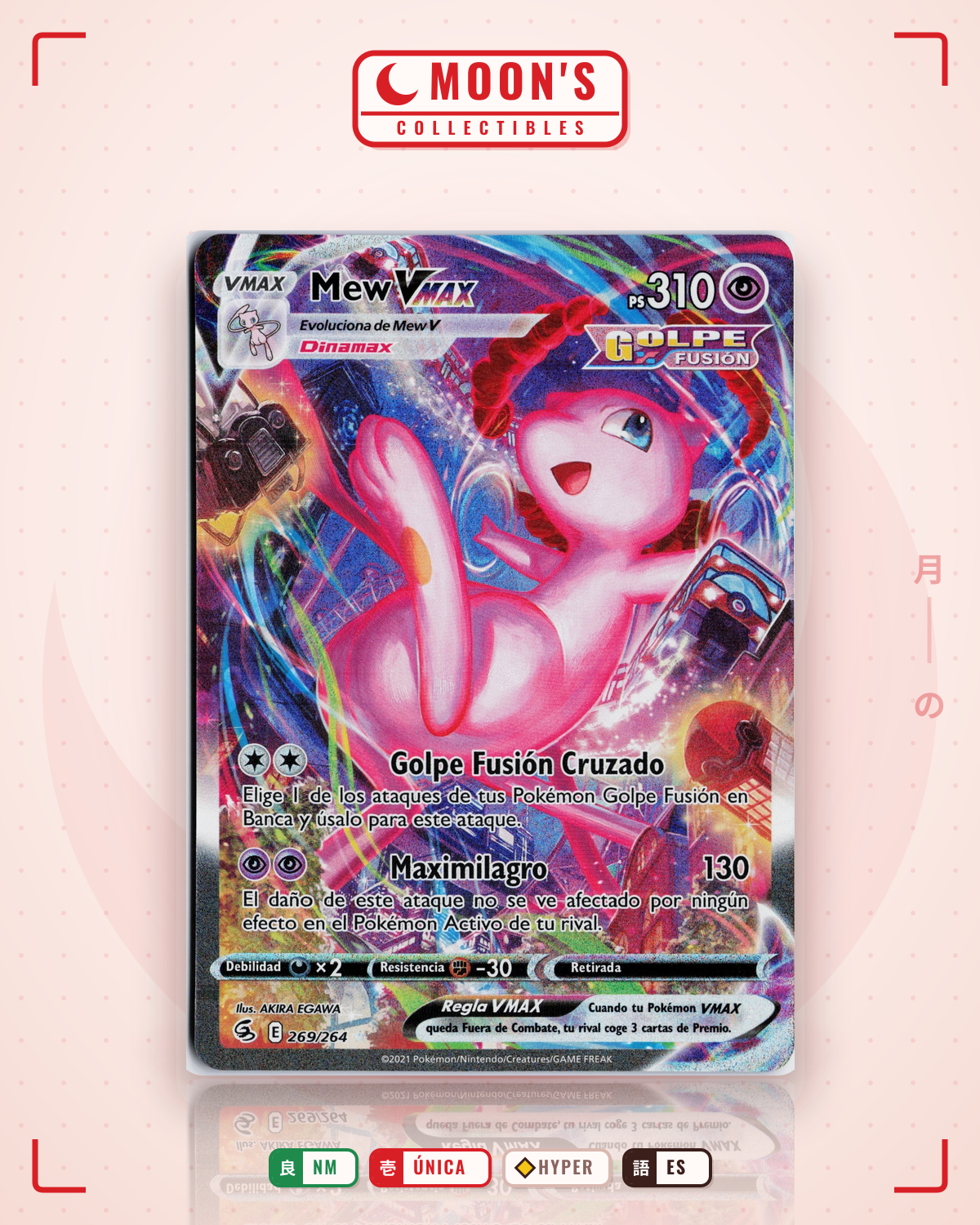 Carta Pokémon Mew VMAX · Fusion Strike #269/264 (NM) — pieza única en Moon's Collectibles México