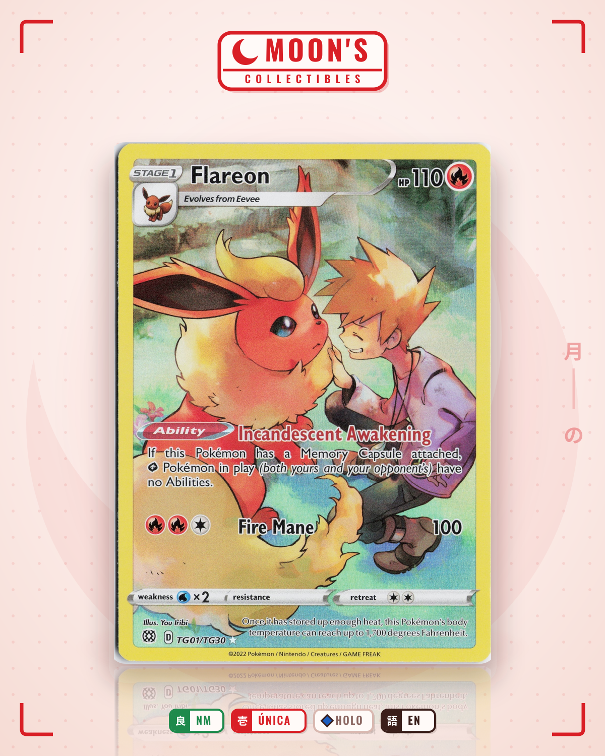 Carta Pokémon Flareon · Brilliant Stars Trainer Gallery #TG01/TG30 (NM) — pieza única en Moon's Collectibles México