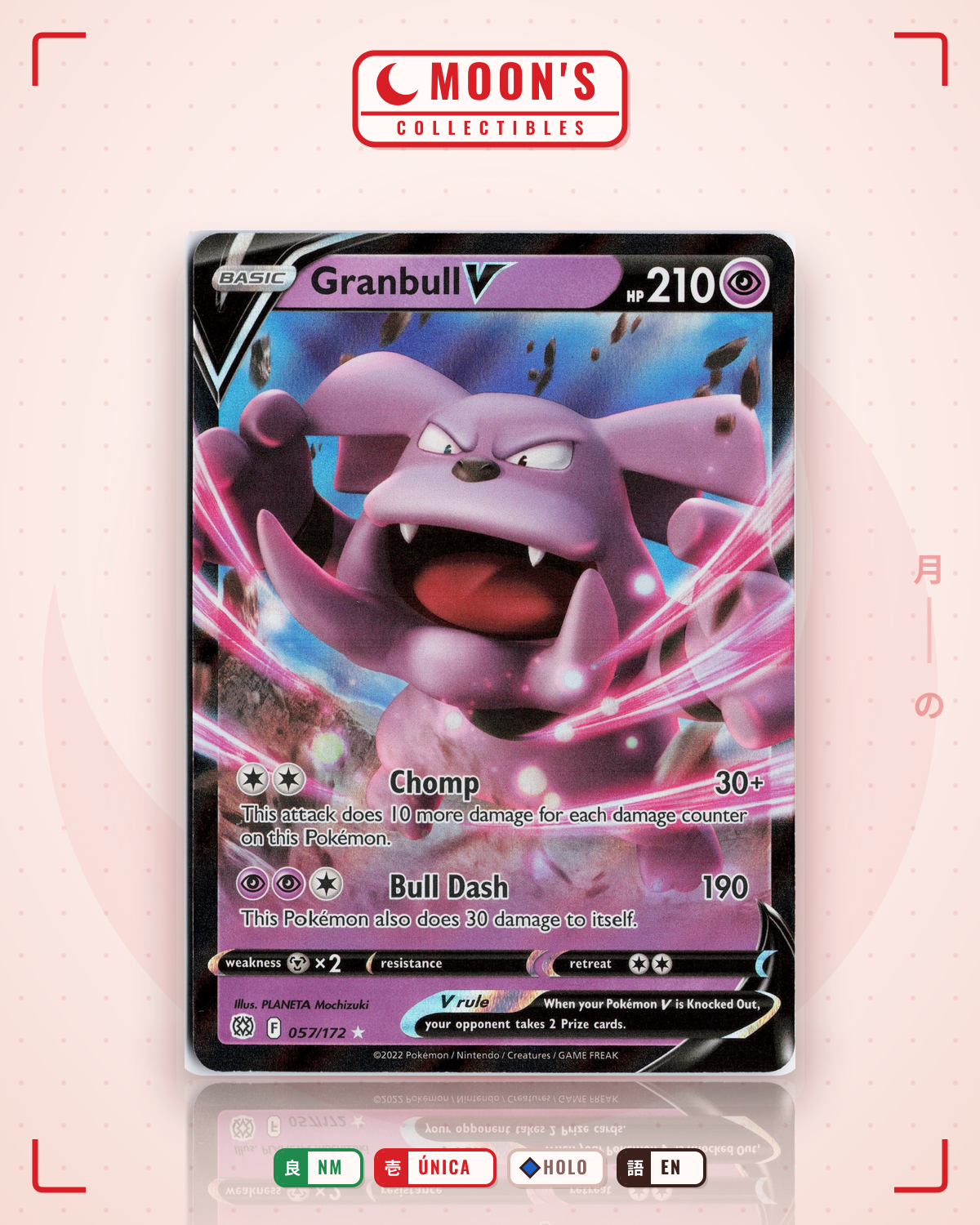 Carta Pokémon Granbull V · Brilliant Stars #057/172 (NM) — pieza única en Moon's Collectibles México