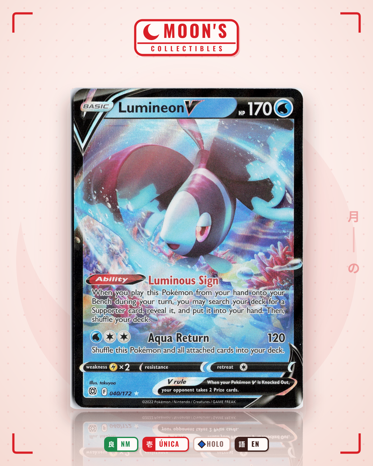 Carta Pokémon Lumineon V · Brilliant Stars #040/172 (NM) — pieza única en Moon's Collectibles México