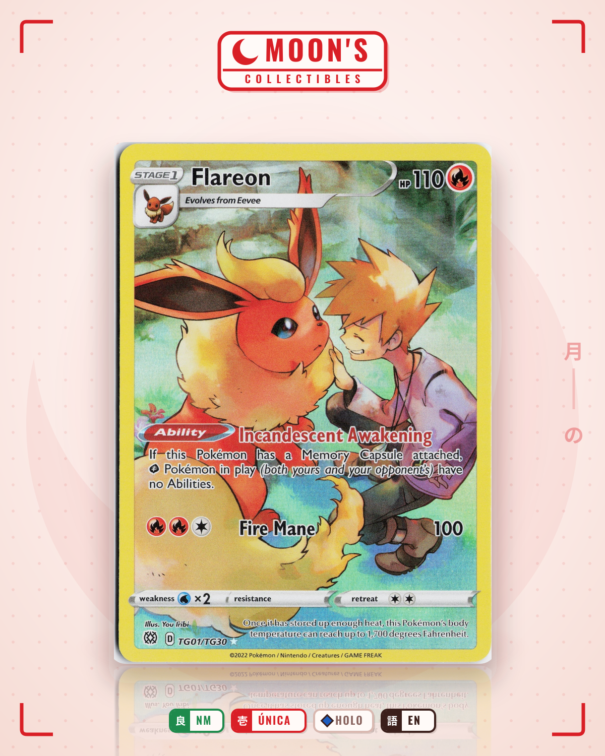 Carta Pokémon Flareon · Brilliant Stars Trainer Gallery #TG01/TG30 (NM) — pieza única en Moon's Collectibles México