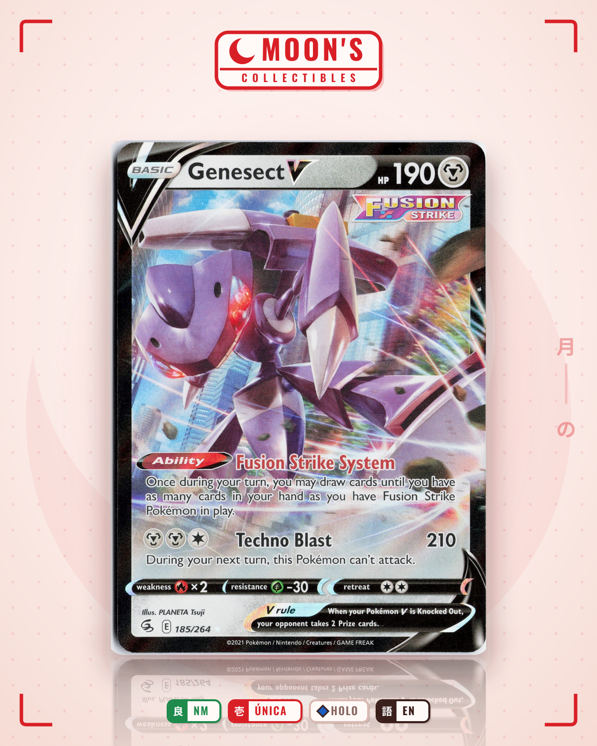 Carta Pokémon Genesect V · Fusion Strike #185/264 (NM) — pieza única en Moon's Collectibles México