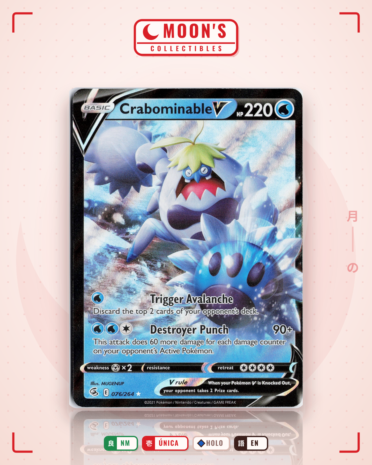 Carta Pokémon Crabominable V · Fusion Strike #076/264 (NM) — pieza única en Moon's Collectibles México