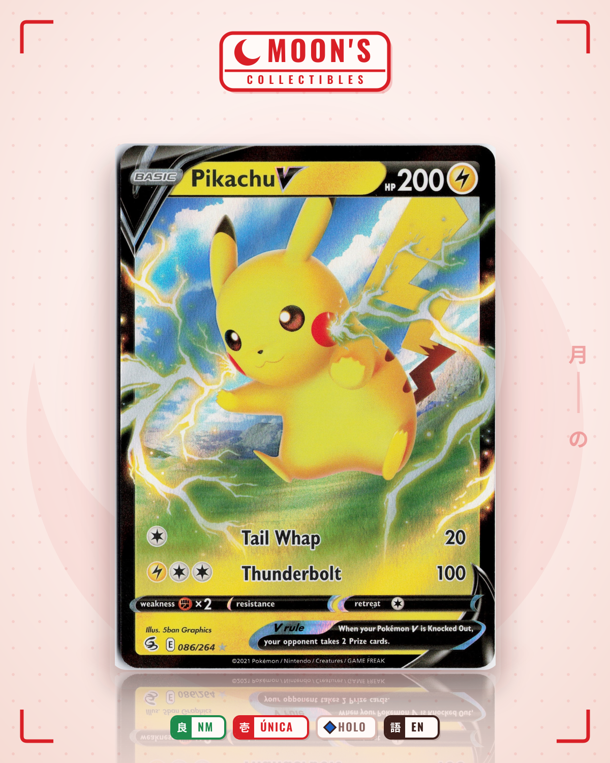 Carta Pokémon Pikachu V · Fusion Strike #086/264 (NM) — pieza única en Moon's Collectibles México