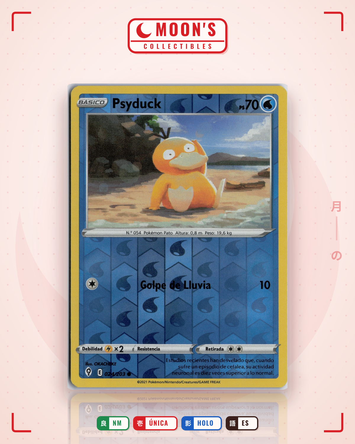Carta Pokémon Psyduck · Evolving Skies #024/203 (NM) — pieza única en Moon's Collectibles México