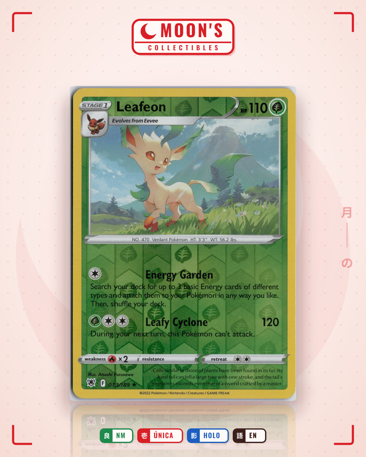 Carta Pokémon Leafeon · Astral Radiance #013/189 (NM) — pieza única en Moon's Collectibles México