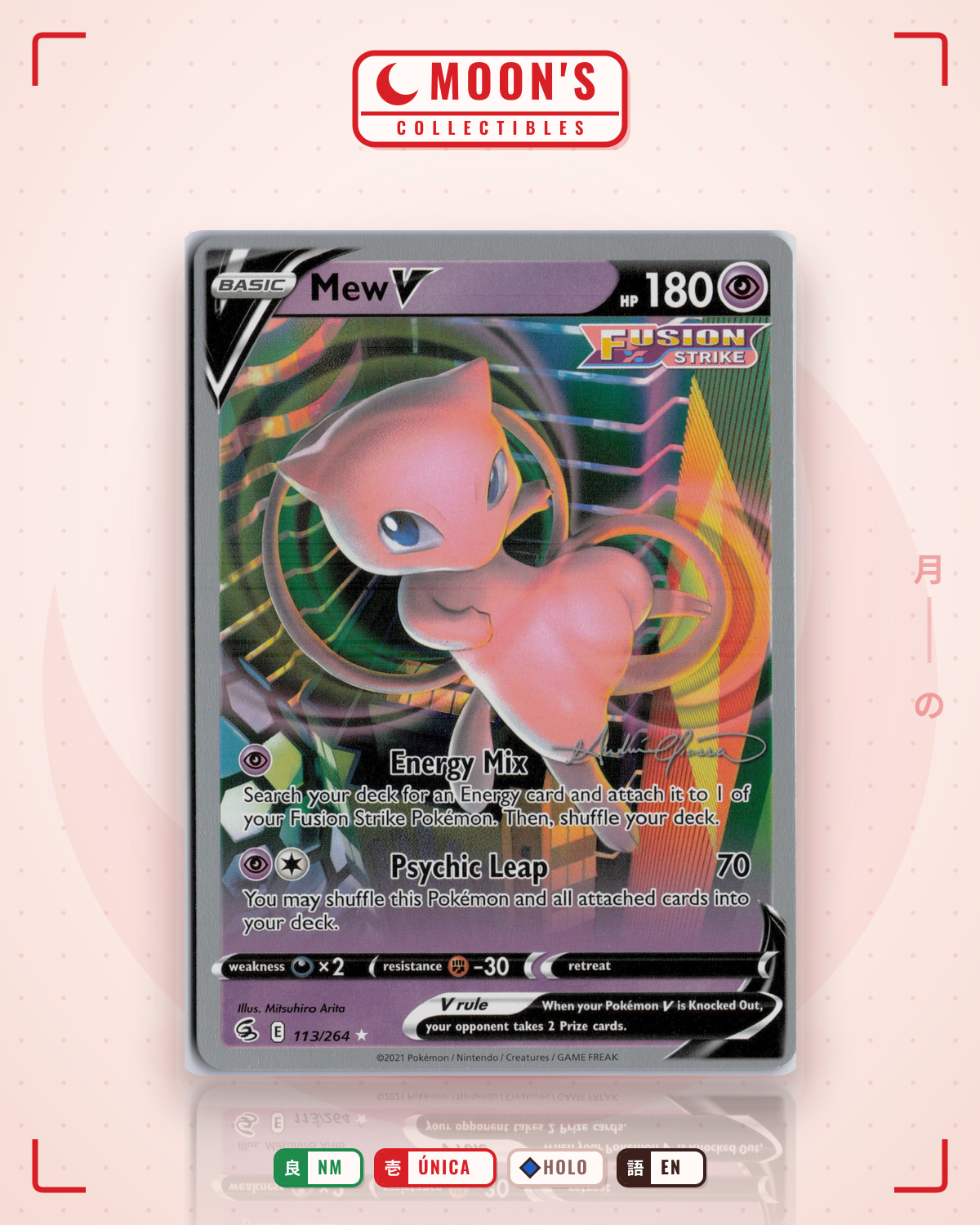 Carta Pokémon Mew V · Fusion Strike #113/264 (NM) — pieza única en Moon's Collectibles México
