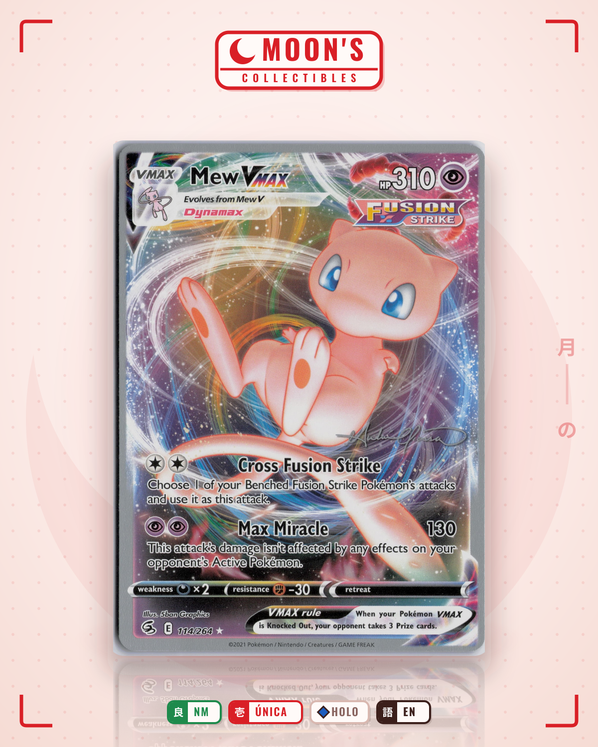 Carta Pokémon Mew VMAX · Fusion Strike #114/264 (NM) — pieza única en Moon's Collectibles México