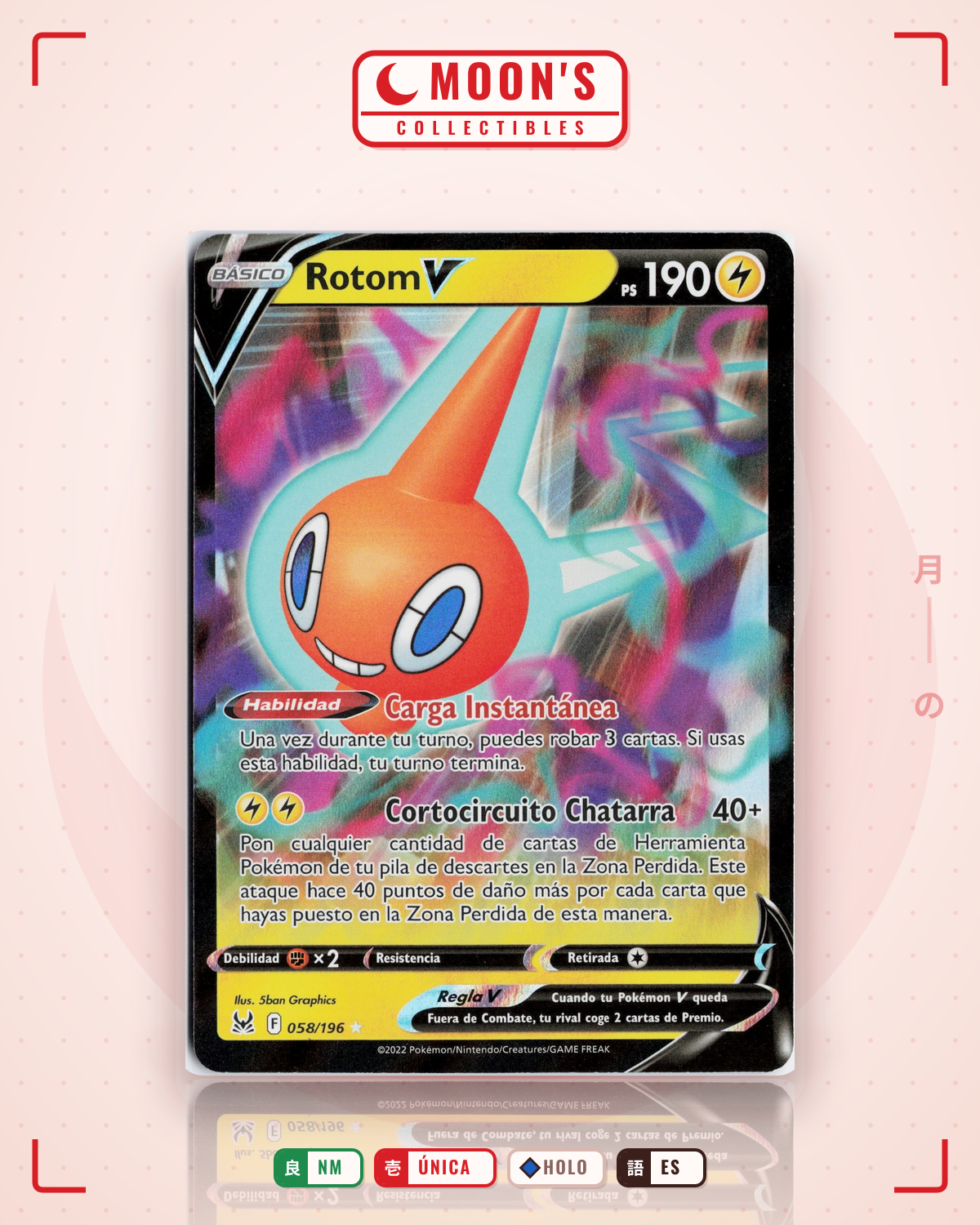 Carta Pokémon Rotom V · Lost Origin #058/196 (NM) — pieza única en Moon's Collectibles México