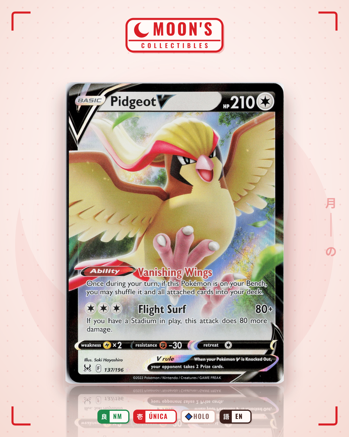 Carta Pokémon Pidgeot V · Lost Origin #137/196 (NM) — pieza única en Moon's Collectibles México