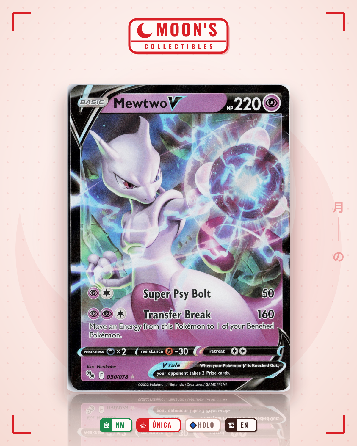 Carta Pokémon Mewtwo V · Pokémon GO #030/078 (NM) — pieza única en Moon's Collectibles México