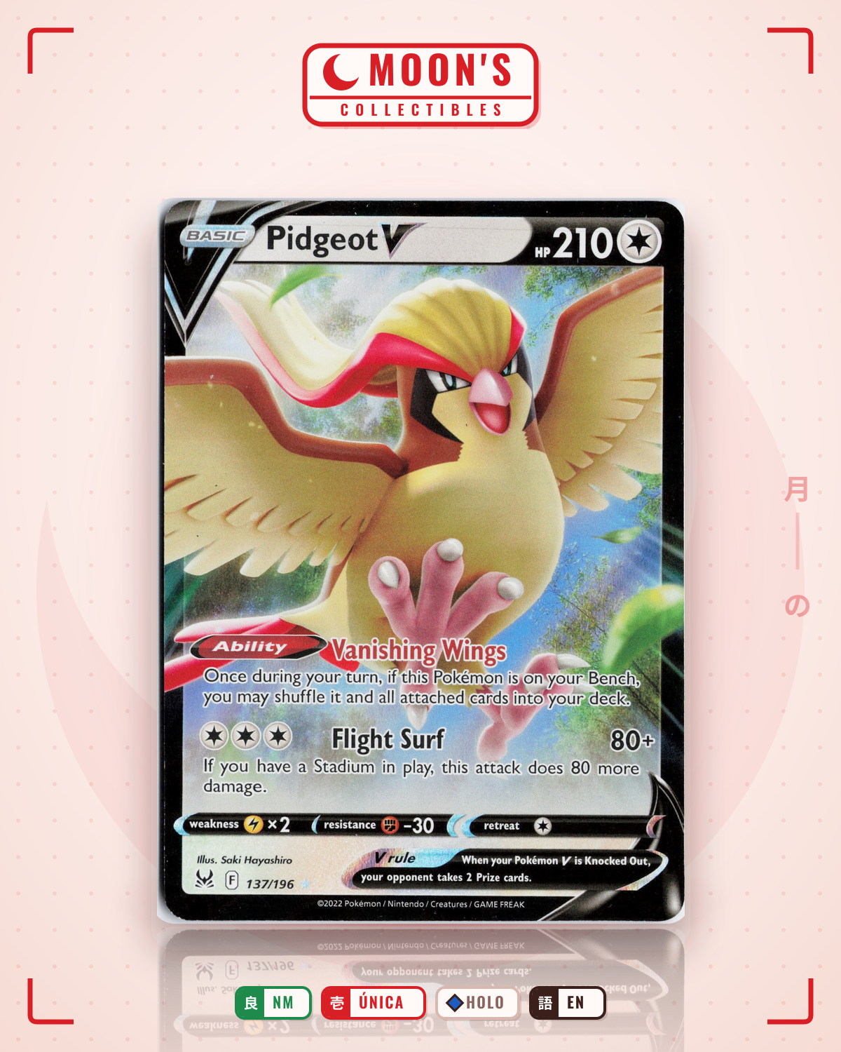 Carta Pokémon Pidgeot V · Lost Origin #137/196 (NM) — pieza única en Moon's Collectibles México