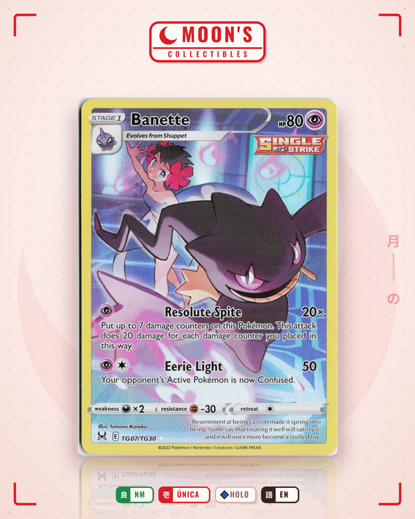 Carta Pokémon Banette · Lost Origin Trainer Gallery #TG07/TG30 (NM) — pieza única en Moon's Collectibles México