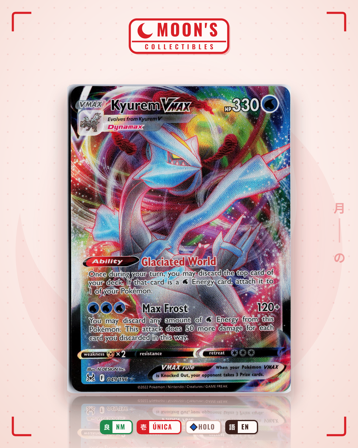 Carta Pokémon Kyurem VMAX · Lost Origin #049/196 (NM) — pieza única en Moon's Collectibles México