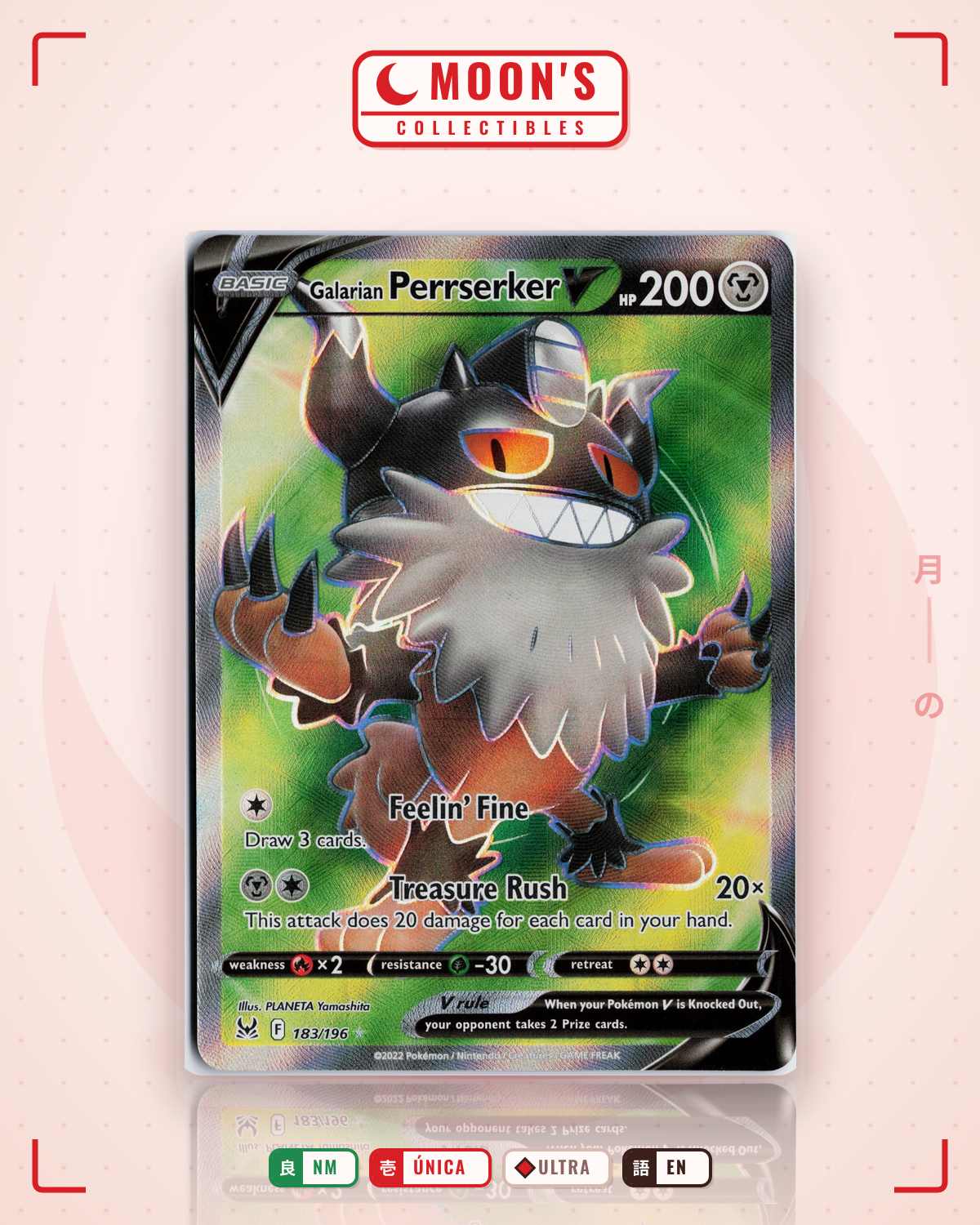 Carta Pokémon Galarian Perrserker V · Lost Origin #183/196 (NM) — pieza única en Moon's Collectibles México