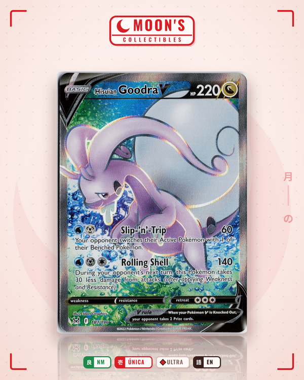 Carta Pokémon Hisuian Goodra V · Lost Origin #187/196 (NM) — pieza única en Moon's Collectibles México