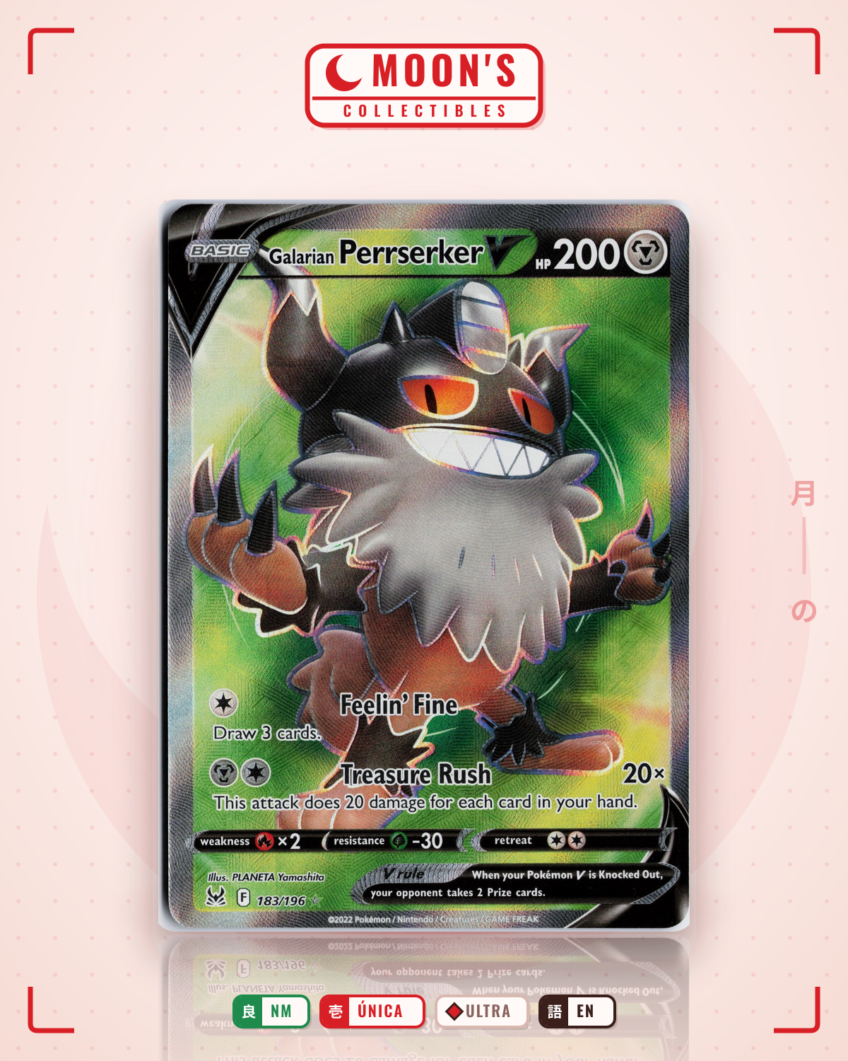 Carta Pokémon Galarian Perrserker V · Lost Origin #183/196 (NM) — pieza única en Moon's Collectibles México