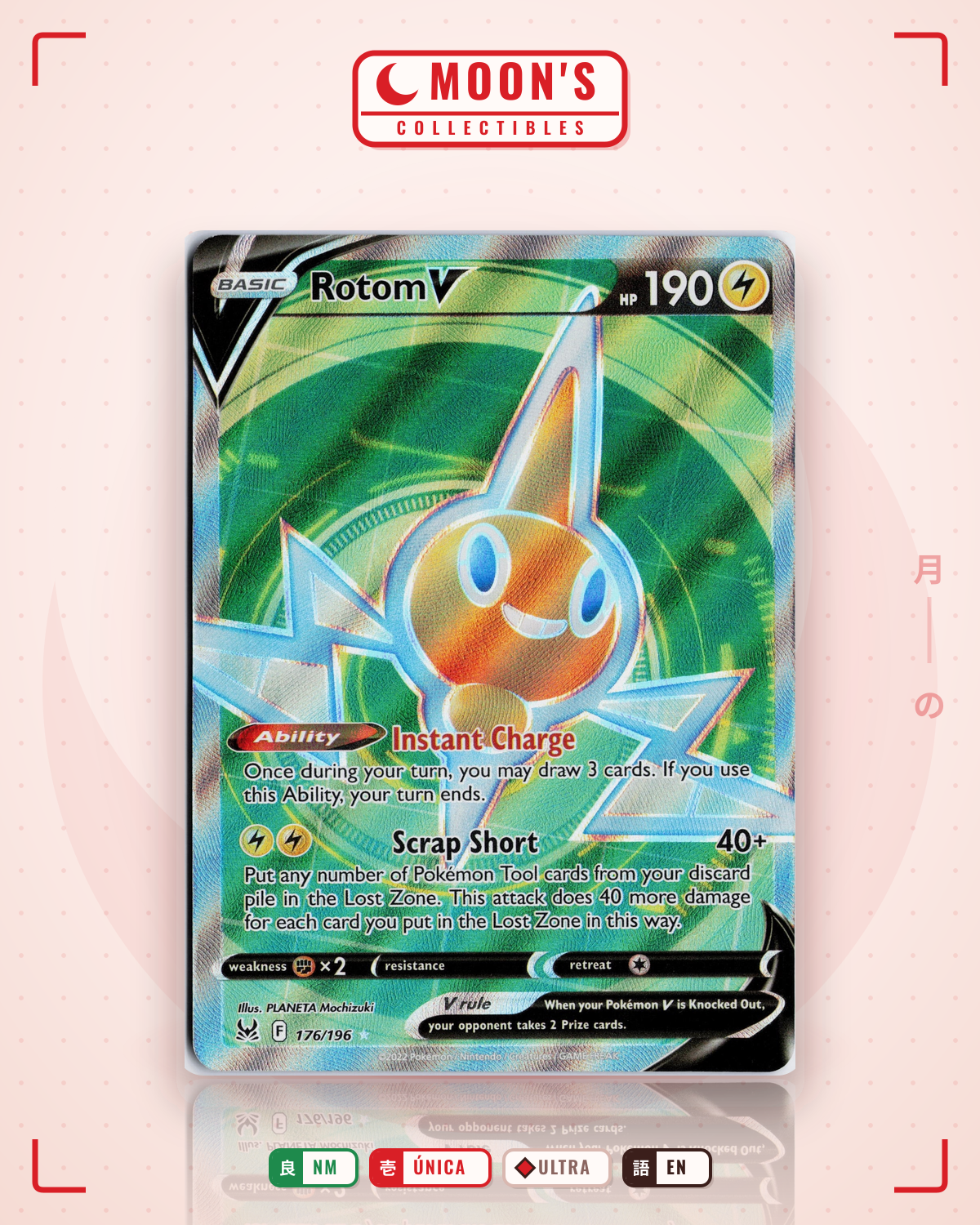 Carta Pokémon Rotom V · Lost Origin #176/196 (NM) — pieza única en Moon's Collectibles México