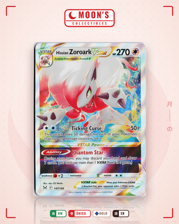 Carta Pokémon Hisuian Zoroark VSTAR · Lost Origin #147/196 (NM) — pieza única en Moon's Collectibles México