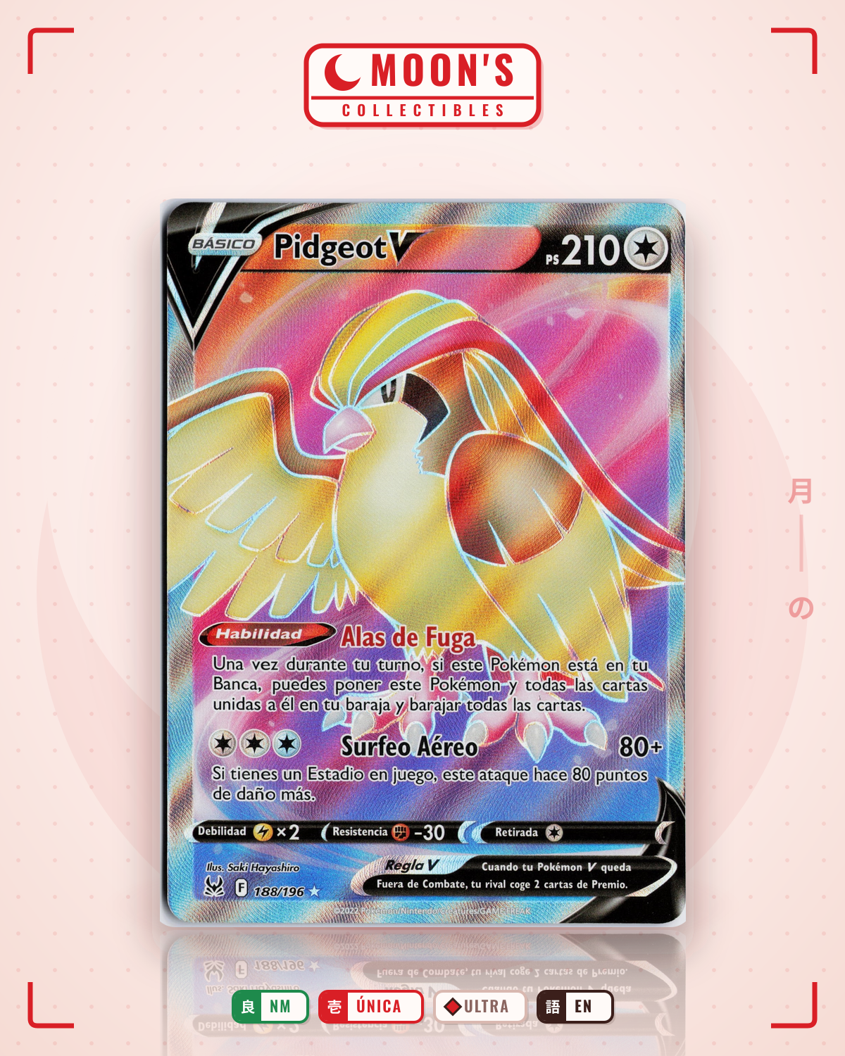 Carta Pokémon Pidgeot V · Lost Origin #188/196 (NM) — pieza única en Moon's Collectibles México