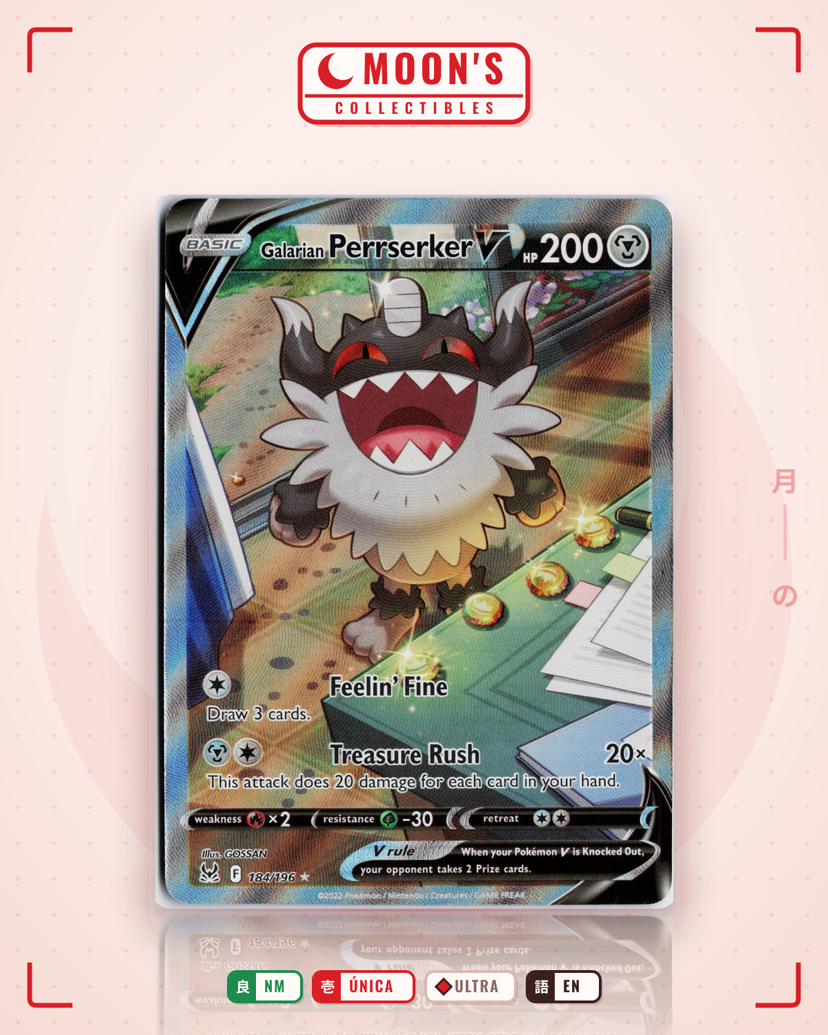 Carta Pokémon Galarian Perrserker V · Lost Origin #184/196 (NM) — pieza única en Moon's Collectibles México
