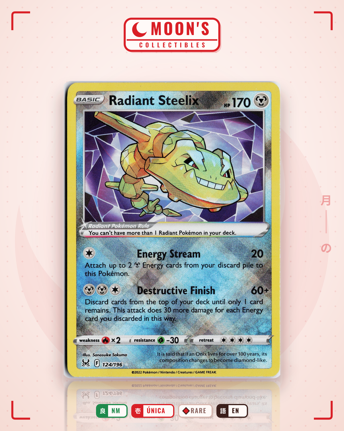 Carta Pokémon Radiant Steelix · Lost Origin #124/196 (NM) — pieza única en Moon's Collectibles México
