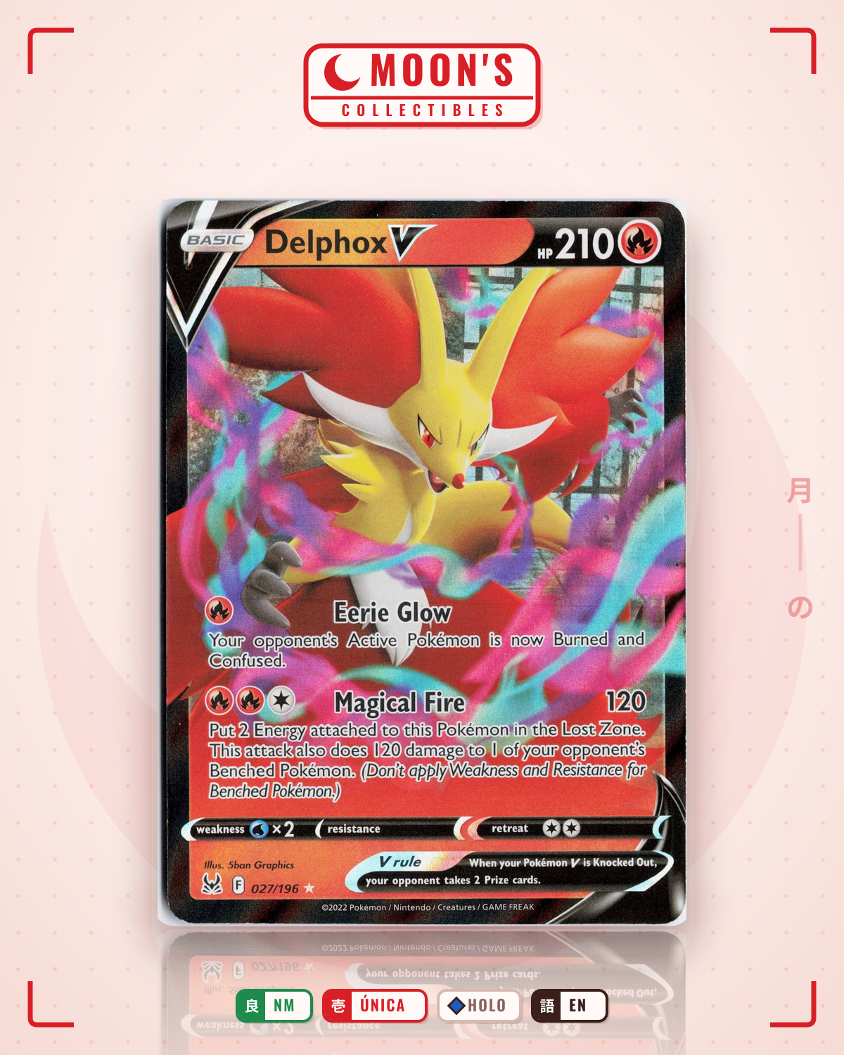 Carta Pokémon Delphox V · Lost Origin #027/196 (NM) — pieza única en Moon's Collectibles México