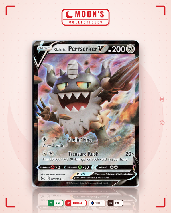 Carta Pokémon Galarian Perrserker V · Lost Origin #129/196 (NM) — pieza única en Moon's Collectibles México