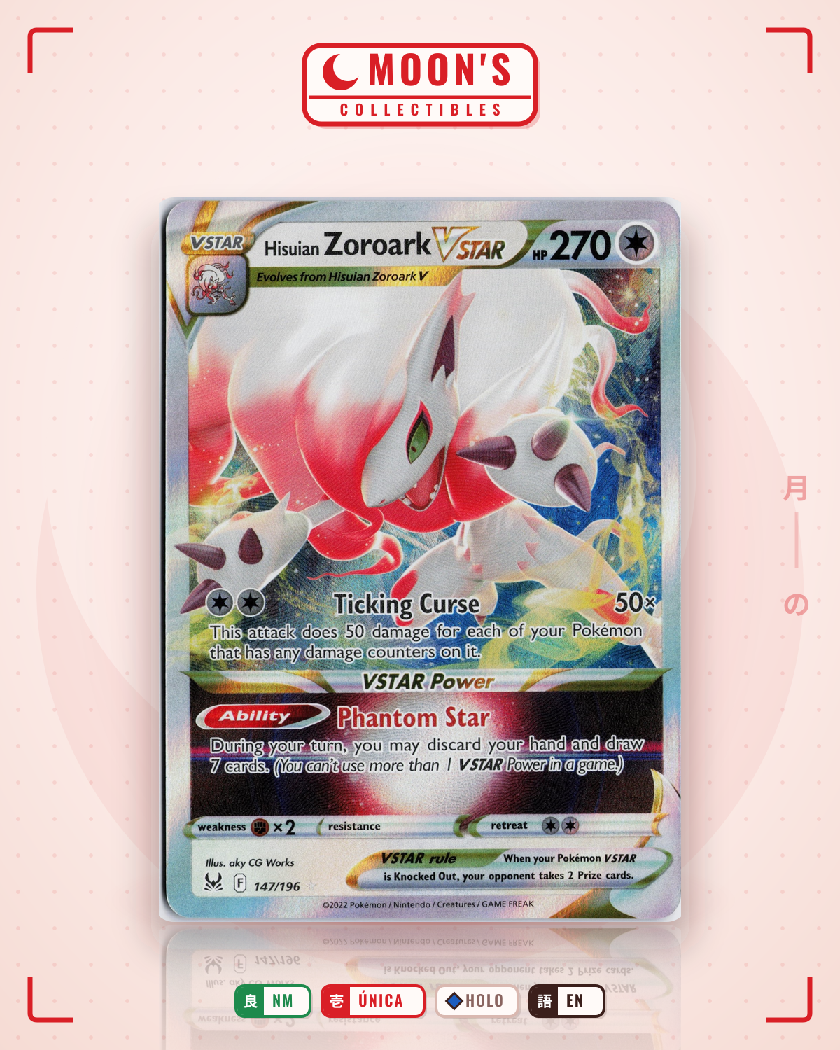 Carta Pokémon Hisuian Zoroark VSTAR · Lost Origin #147/196 (NM) — pieza única en Moon's Collectibles México